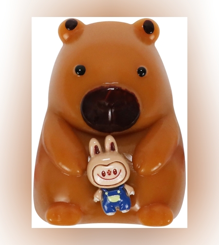 Jucarie Antistres Squishy, Flippy, cu Revenire Lenta, Squeeze Pinch Family, Model Urs, Ambalaj Transparent, 4.5 x 7.2 cm, Maro