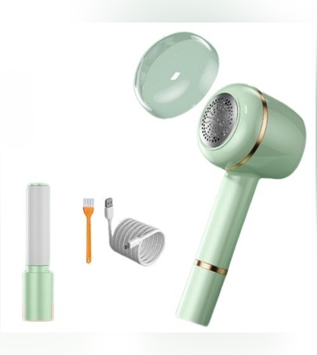 Aparat Pentru Curatat Scame, Par Si Praf, Flippy, Pentru Diferite Tipuri De Material, Cu Lame Din Otel Inoxidabil, Incarcare Prin USB Type-C, Cu Perie De Curatare, Cablu USB Si Stick Cu Lipici Incluse, Verde, 220 x 86 mm