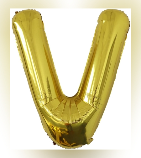 Balon Folie Metalizata Litera V, Flippy, 40 cm, Umflati cu Heliu sau Aer, Ambalaj Individual, Pai inclus, Auriu