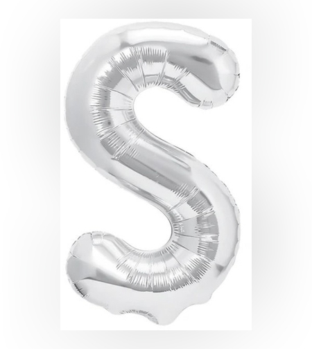 Balon Folie Metalizata Litera S, Flippy, 80 cm, Umflati cu Heliu sau Aer, Ambalaj Individual, Pai inclus, Argintiu