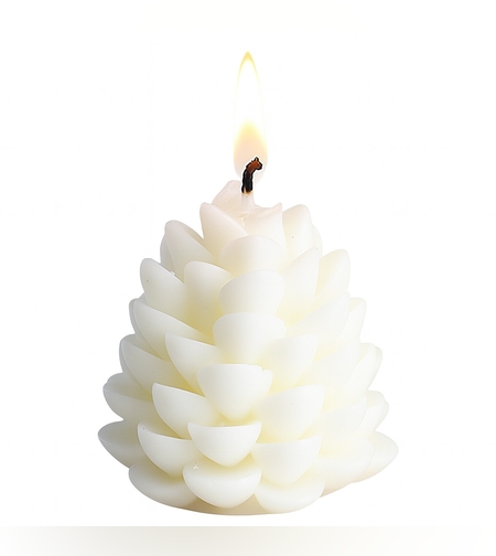 Lumanare Parfumata de Craciun, Flippy, Model Con de Pin, din Ceara de Soia, Cadou Creativ Handmade de Craciun, 7 x 6.5 x 6.5 cm, Alb