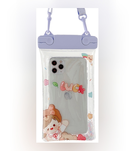 Husa subacvatica Fruity Waterproof Flippy, Snowproof, Universala, Impermeabila, cu Snur, pentru telefon sau documente, Lucky Girl, Mov