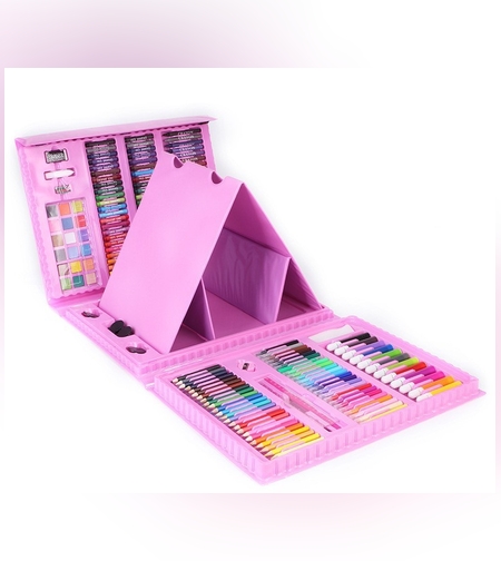 Set 208 Piese, Complet pentru Pictura si Desen, Flippy, Tip Servieta, 3-12 Ani, 32.6 x 27.7 x 6 cm, Roz