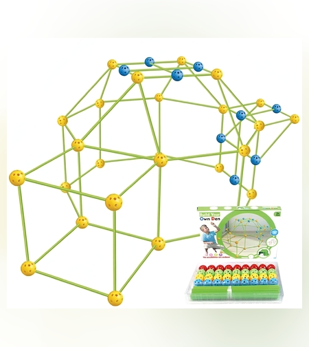 Kit de Constructie Fort 3D pentru Copii, Flippy, 560 g, 36 Sfere, 51 Tije, Panza Verde Impermeabil, 3 ani, Educativ, Multicolor