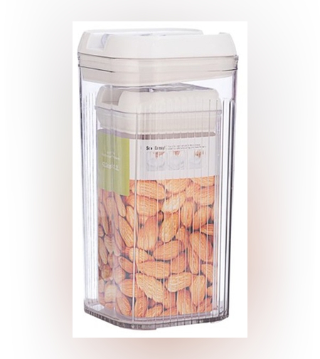 Cutii de depozitare Alimente, Flippy, Set din 2 Cutii pentru Bucatarie, Cutii pentru Condimente, din PET ABS Silicon, 12.5 x 12.5 x 26 cm, 839 g, 2.5L Transparent Alb