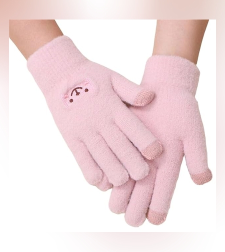 Manusi Dama, Flippy, Model Fata Zambitoare, Functie Touchscreen (ecran tactil), Material Lana Brodata, Manseta Elastica, Interior Pufos, Marime Universala, Roz