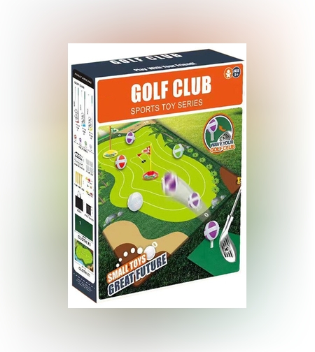 Set de Golf, Flippy, Interactiune Parinte-Copil, Covor de Golf, 140 x 98 cm, 4 Mingii cu Scai, 3 Crose Reglabile, Model B, +3 Ani, Multicolor