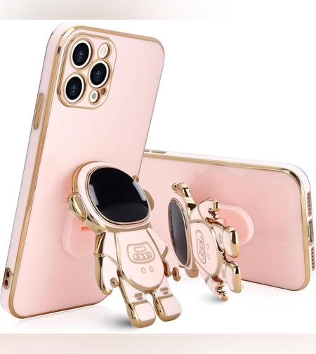 Husa de Protectie TPU 2in1, Flippy, pentru Apple iPhone 15 Pro Max, Astronaut cu Suport, Antisoc, Rezistenta la Impact, Protectie Camera, Roz