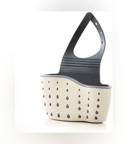 Suport Scurgere pentru Burete si Laveta de Vase Bucatarie, Flippy, Bej, Curea Reglabila, Plastic Flexibil, 15x 5x 20cm