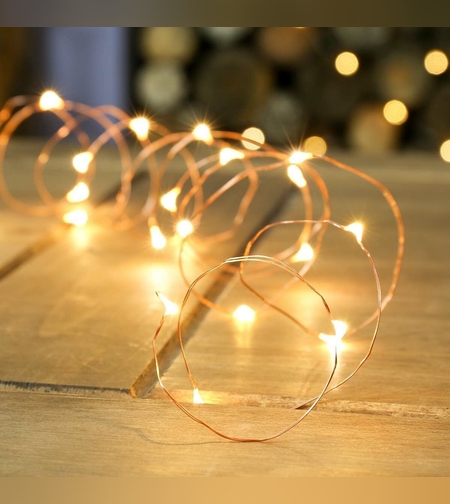 Instalatie de Craciun, Liniara, 2 m, Baterii, 20 LED-uri, Alb Cald, Fir Cupru, Interior/Exterior, Flippy