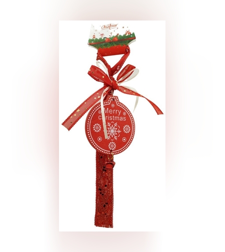 Ornament de brad medalion, Flippy, rosu, lemn, 25 cm