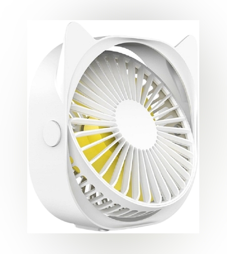 Mini ventilator pentru birou cu usb, Flippy, rotire 360 grade, 3 viteze, 13.5 x 12,8 cm, Alb