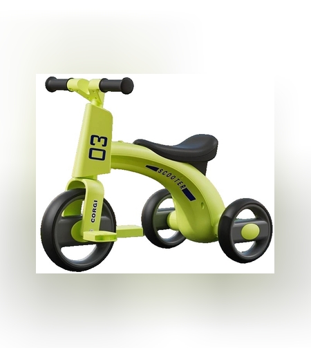 Tricicleta pentru Copii, Flippy, Exercitiu de Echilibru, pentru 1-6 Ani, Functie de Lumini si Sunete, cu Pedale, din Plastic, Roti Gonflabile, Greutate Portanta 60 kg, 57 x 36 x 47 cm, Verde