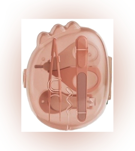 Set 4in1 de Ingrijire Unghii pentru Bebelusi, Flippy, Cutie de Depozitare Dinozaur Transparent, 0-6 Ani, 11.5 x 9 x 3 cm, Roz