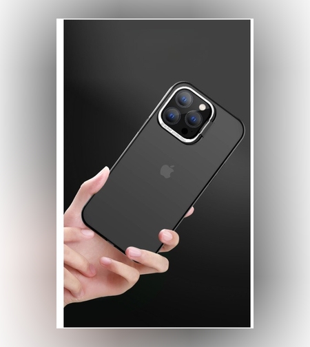 Husa de protectie pentru iPhone 14 Pro Max, cu suport metalic pentru camera, Bracket Series, Flippy, Protectie Antisoc, PC mat, silicon moale pe margini, Negru