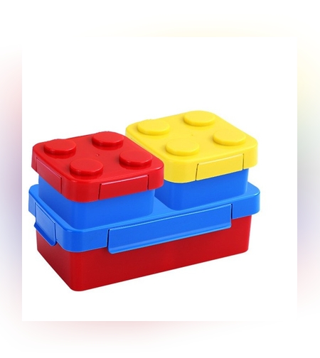 Set caserole pentru pranz interactive, Flippy, cuburi de construit, plastic, multicolor