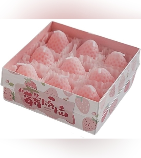 Set 9 Lumanari Parfumate, Flippy, Model Capsunici, Ardere 30 min, 117g, 9.3 x 9.3 x 3.8 cm, Roz