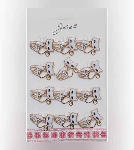 Set 12 Brose Martisor Pisica Alba cu Pietre