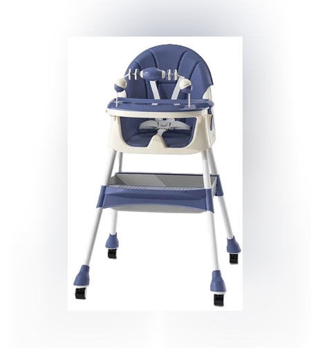 Scaun de Masa 2in1, Flippy, pentru Copii de la 6 luni - 5 Ani, Inaltime Reglabila, Centura in 5 Puncte, Tava de Masa, Roti cu Frana, Cos Depozitare, Jucarie Inclusa, 94 x 78 x 60 cm, Albastru/Alb