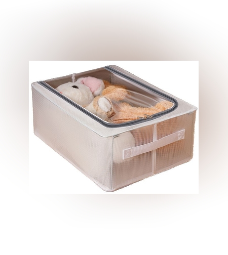 Cutie de Depozitare, Flippy, pentru Pantofi Haine, din Plasa PVC Impermeabila si Cadru de Otel, Pliabila, Fermoar Bidirectional, 40 x 30 x 15 cm Transparenta