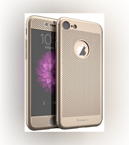 Husa Apple iPhone 7 IPAKY Full Cover 360 Air cu Gauri Auriu + Folie Sticla