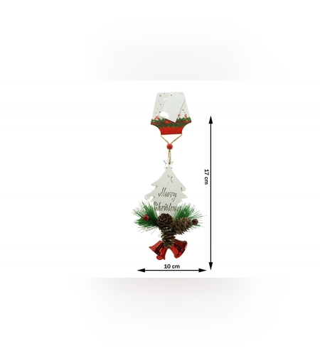 Ornament de brad pom de craciun, Flippy, alb, lemn, 17 cm