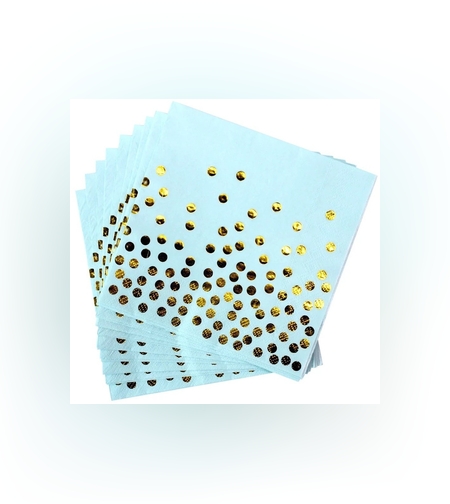 Set 20 de Servetele de Masa, Flippy, Imprimeu cu Buline Aurii, din Hartie, 17 x 17 cm, Albastru