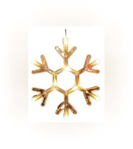 Decoratiune de Craciun Luminoasa in forma de Fulg, 19x19 cm, cu Ventuza, Alb Cald, Flippy