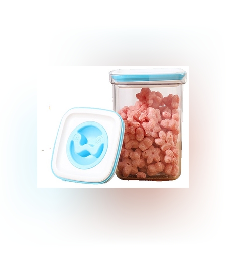 Cutie de Depozitare pentru Bucatarie, Flippy, 1.3L, din ABS+PET+Silicon, Capac Alb/Albastru, 11.5 x 15 x 8 cm, Transparent