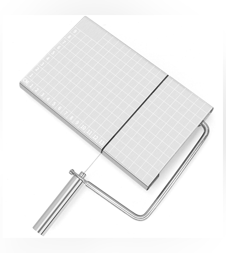 Feliator manual Flippy, pentru cascaval, salam, prajituri, unt, din otel inoxidabil, usor de curatat si utilizat, 5 lame de schimb incluse, picioare antiderapante, 21 x 12.2 x 2.8 cm, argintiu