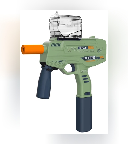 Mitraliera de jucarie electrica Flippy cu bile de hidrogen de gel, gun bluster, tragere in rafala, varsta peste 6 ani, ochelari de protectie, 5000 de bile incluse, cablu de incarcare, 40.1 x 31.6 cm, Mp9, verde