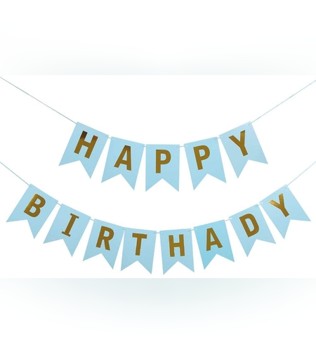Banner Happy Birthday 100x200 cm, Flippy, Dimensiune Stegulet 11.5x16.5 cm, Rola de Ata Inclusa, Albastru
