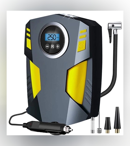 Compresor Auto Portabil cu Lanterna si Afisaj Electornic Flippy, DC 12V, 120W, 35L/min, Cablu de alimentare 3m, Pompa Biciclete, Moto, Mingi, Saltele, Max 10.3bar, lumina LED, Negru