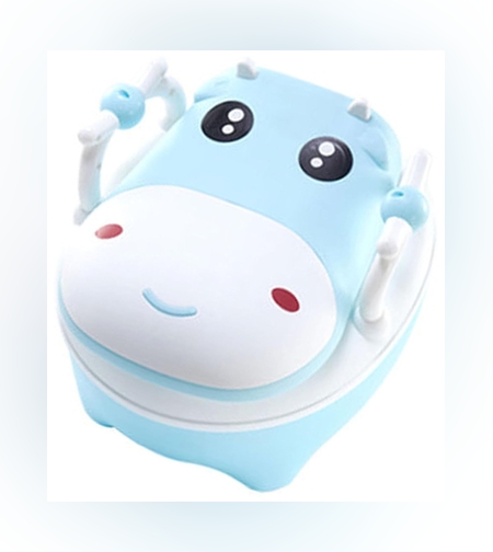 Olita pentru Copii, Flippy, +1an, Portabila, Design Vacuta cu Capac, Model Prietenos, Non-Toxic, cu Manere, Compartiment Detasabil, Perie Inclusa, Usor de Curatat, Albastru