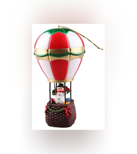 Decoratiune de Craciun tip Balon cu Aer Cald, Flippy, Balon cu Om de Zapada, din Rasina, Model Balon cu Aer Cald si Om de Zapada Iluminare LED, 17 x 5 x 5 cm, Gri Rosu