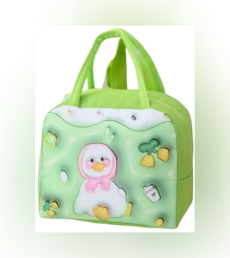 Geantă Frigorifică, Flippy, cu Desene Animate 3D, Portabilă pentru Copii, de Prânz, din Pânză Oxford, 23x13x19 cm, Model Ratusca, Verde