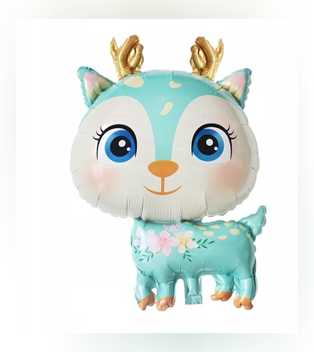 Balon din Folie Metalizata, Flippy, Mini Figurine, Model Cerb, Tematica Aniversare, 49x74.5 cm, Ambalaj Individual, Pai Inclus, Umflare cu Aer sau Heliu, Albastru