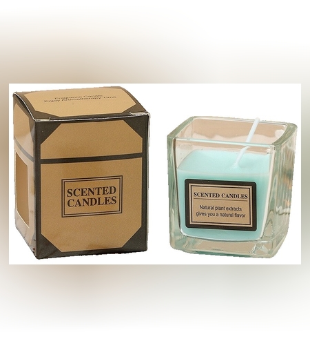 Lumanare Parfumata, Flippy, Model Pahar Transparent, cu Ulei Esential, 4.8 x 5.4 x 5.5 cm, Aroma Oceanica, Albastru