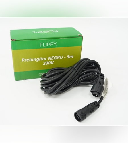 Prelungitor, Flippy, cauciuc, 220 volti, 5 metri, fir negru