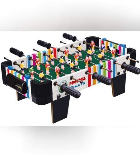 Masa de fotbal cu teren si 18 jucatori Flippy, 6 manere, cu Tablou Scor, din Metal, Lemn si ABS, 51 x 44 x 17.5 cm, cu Picioare, Design Multicolor, pentru copii/adulti