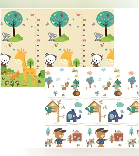 Covoras pentru Copii, Flippy, cu 2 Fete, Model ZOO/Ursulet, din XPE+PE, Impermeabil, Antiderapant, Protectie Termica, +3 Luni, Pliabil, 150 x 200 x 1.5 cm, Multicolor