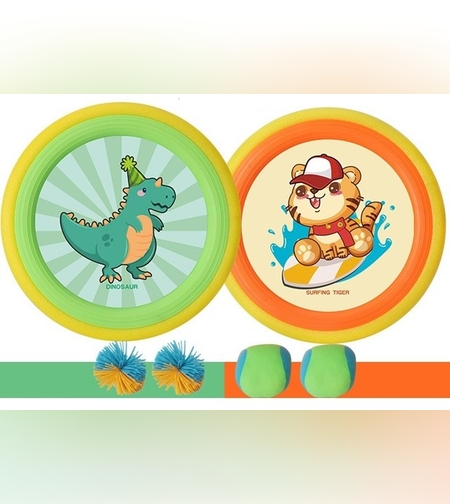 Set Interactiv Frisbee, Fippy, pentru Copii, 2 Palete Elastice, Diametru 30 cm, 4 Mingi, + 3 Ani, Design Animat, Multicolor