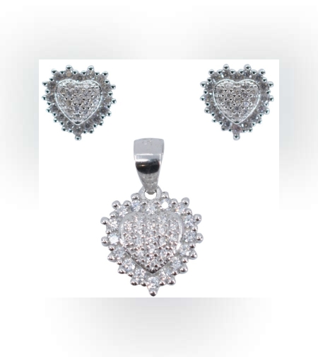 Set din Argint 925, model Inima cu Zirconii