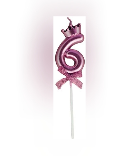 Lumanare Cifra 6, Flippy, Model Coroana cu Fundita, Pentru Tort, 6 x 2.5 cm Mov