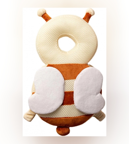 Perna tip Rucsac pentru Protectia Capului, Flippy, Tetiera tip Albina, pentru Bebelusi, Design tip Plasa, 33x6x19 cm, 180 g, Maro/Bej