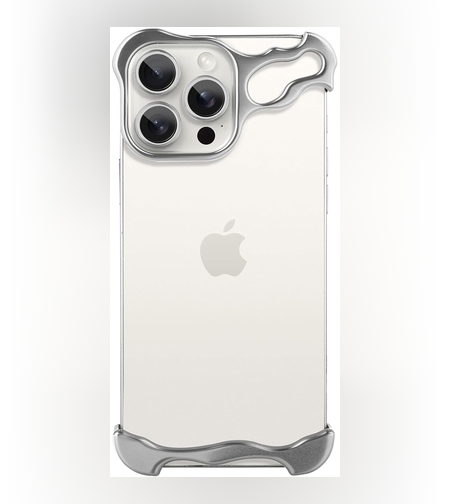 Husa Metalica Compatibila cu iPhone 16 Pro, Flippy, Protectie pentru Colturile Telefonului si Camera, Aliaj, Antisoc, Antizgariere, Argintiu