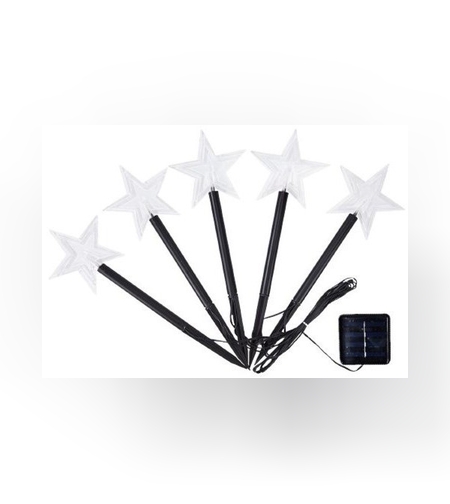 Set 5 Lampi solare LED de exterior Model Stea, pentru gradina, Flippy, 35.5 cm, Alb Cald