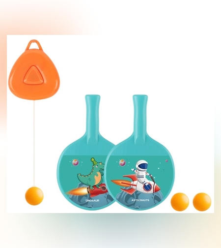 Set 2 Palete de Tenis de Masa, Flippy, pentru Copii, Design Animat, Tematica Astronauti, Accesoriu de Agatat Inclus si 2 Mingi, Albastru