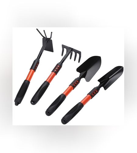 Set 4 Unelte de Gradina Flippy, Maner extensibil, pentru Plantare Prelucrare Sol si Ingrijire Plante, Material otel carbon, negru