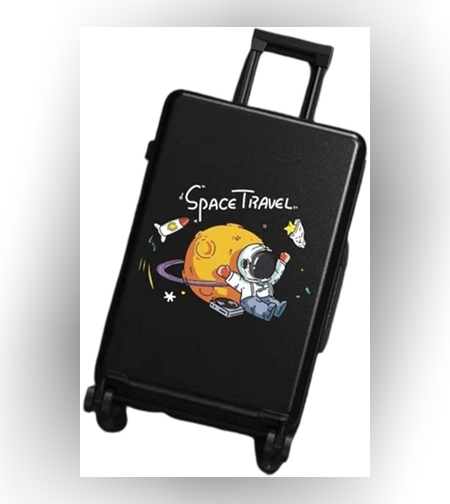 Troler de Calatorie, Flippy, 56 x 35 x 22 cm, 4 Roti, Maner Reglabil, din ABS, cu Fermoar, Blocare cu Cod, Impermeabil, Model Astronaut, Negru